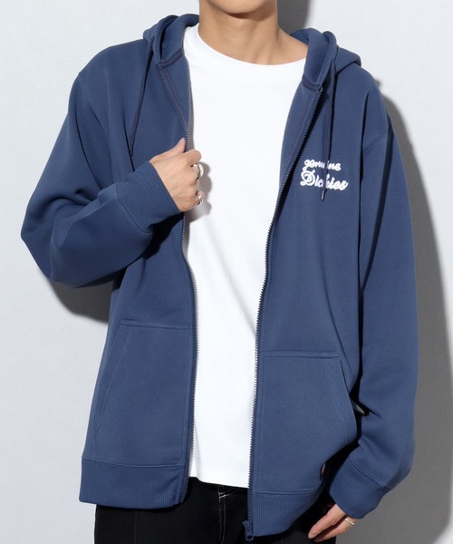 Dickiesジップアップパーカー裏地サーマル短丈フェードネイビー美品 CBOY 90-00s 【Dickies】 ジップパーカー 裏サーマル ネイビー フェード