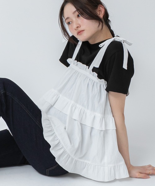 HEILIS 肩リボンティアードフリルキャミソール/「新色追加」春服