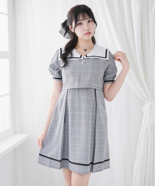 MOYURU 萌 半袖 グレーワンピース DearMyLoveRose（ディアマイラブローズ） ワンピース 夏 半袖 スクエア
