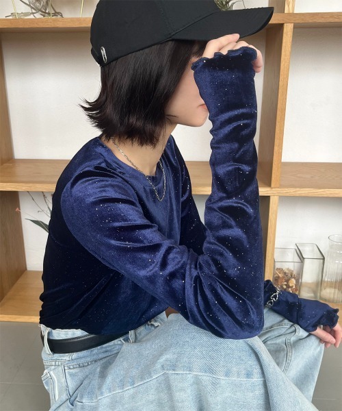 tシャツ フィンガーホールラメベロアトップス レディース | ブランド登録なし | 11