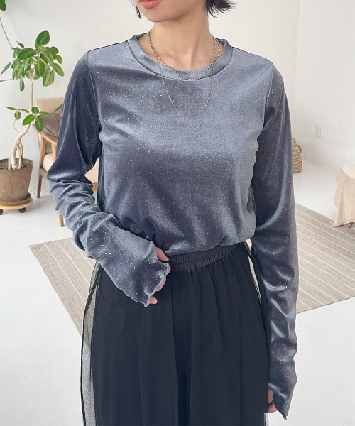 tシャツ フィンガーホールラメベロアトップス レディース | ブランド登録なし | 07