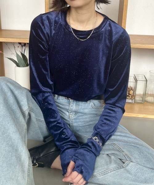 tシャツ フィンガーホールラメベロアトップス レディース | ブランド登録なし | 10