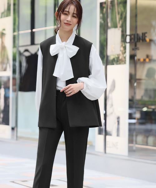 Flolia セットアップ 「3点セット」Vネックジレ・ボウタイ