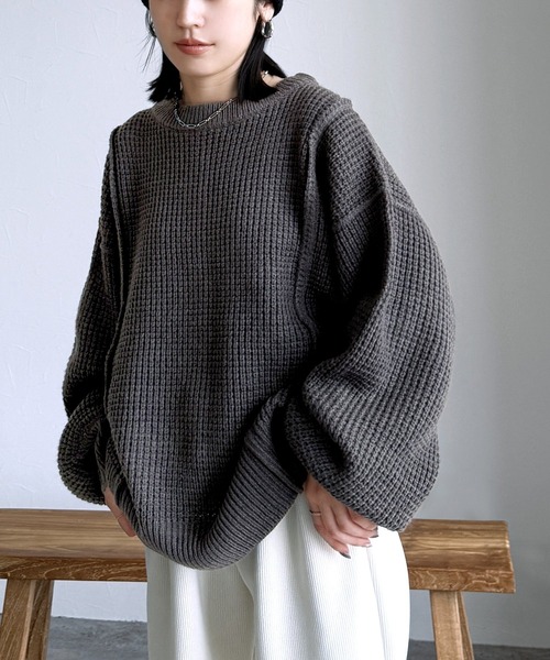 reca（レカ） ニット セーター ボリューム袖ワッフルニット レディース