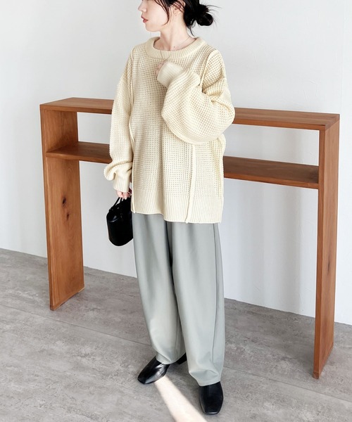 ニット セーター ボリューム袖ワッフルニット レディース reca ニット セーター ボリューム袖ワッフルニット レディース