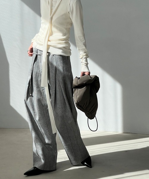 chuclla パンツ ヘリンボーン クロスタック ワイドパンツ chw24a042