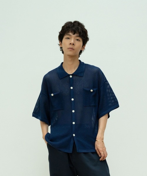 skoool（スクール） シャツ 半袖 メッシュニット半袖シャツ／透かし