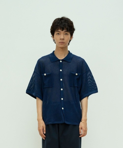 skoool（スクール） シャツ 半袖 メッシュニット半袖シャツ／透かし