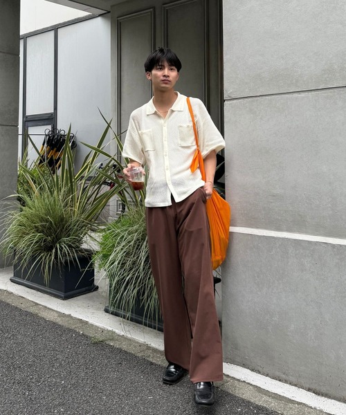 skoool（スクール） シャツ 半袖 メッシュニット半袖シャツ／透かし