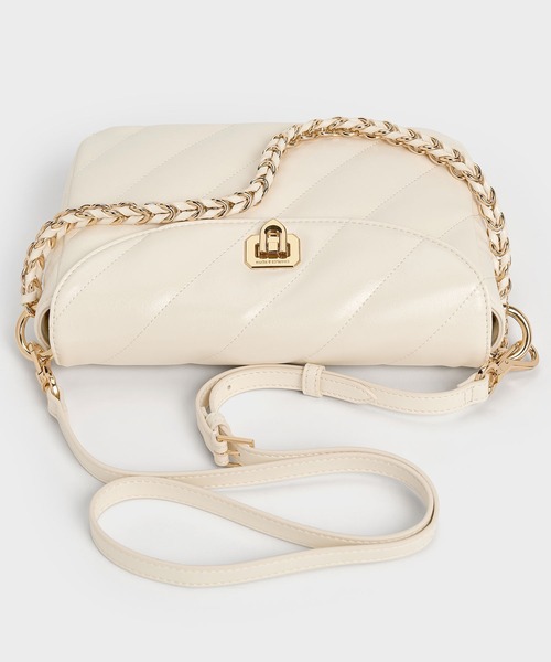 CHARLES & KEITH◆Fawn パネルチェーンハンドルショルダーバッグ CHARLES & KEITH Fawn フォーン パネルフロントフラップチェーン