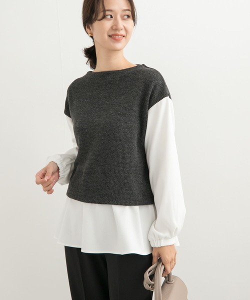 tシャツ 異素材ペプラムプルオーバー レディース
