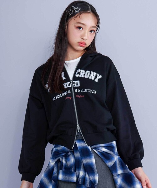 FOXEY フード付き ブラックパーカー　ダブルジッパー　38 ドローコード付き ダブルジップ オーバーサイズ フードパーカー