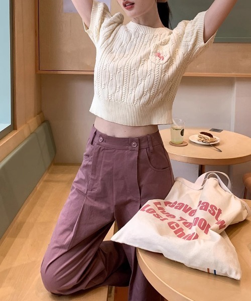LACーVERT ニット セーター ケーブル編みユニコーン刺繍半袖ニット 