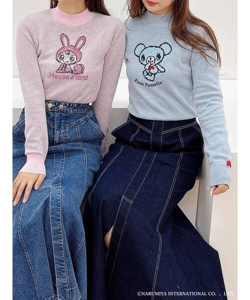 ニット セーター 「ポンポネットジュニアコラボ」 ミントくんジャカードニット レディース MERCURYDUO ニット セーター 「ポンポネットジュニアコラボ