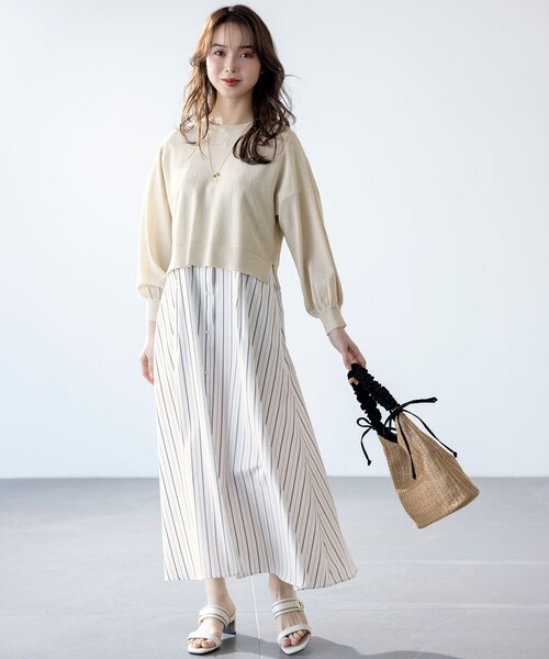 YOKANG♡綿ワンピース2WAY♡ソフトプリーツスカート付き ANY SIS（エニィスィス） ワンピース 「2SET」シャツワンピ × ニット