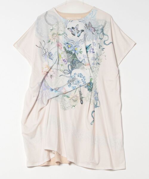 tシャツ 551242：花×レース×カトラリー コラージュ柄ワンピース レディース