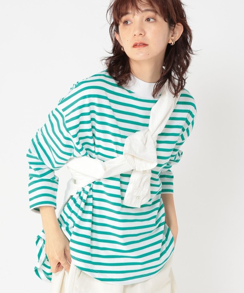 studio CLIP tシャツ プチハイネックボーダースリットプル