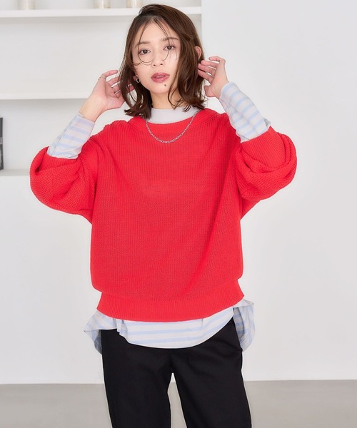 studio CLIP tシャツ プチハイネックボーダースリットプル