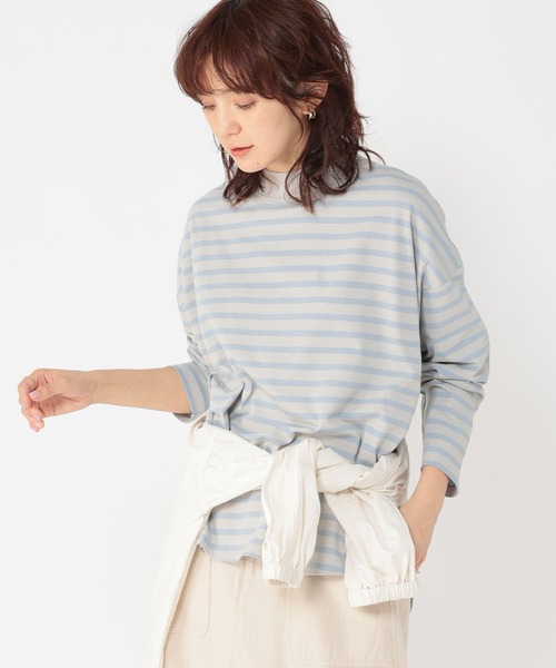 studio CLIP tシャツ プチハイネックボーダースリットプル