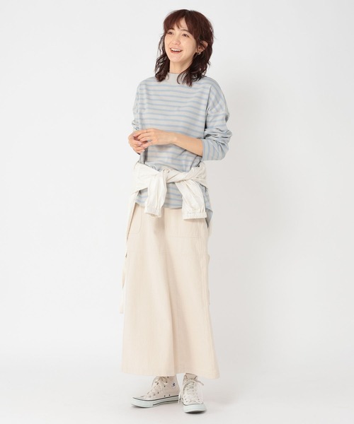 studio CLIP tシャツ プチハイネックボーダースリットプル