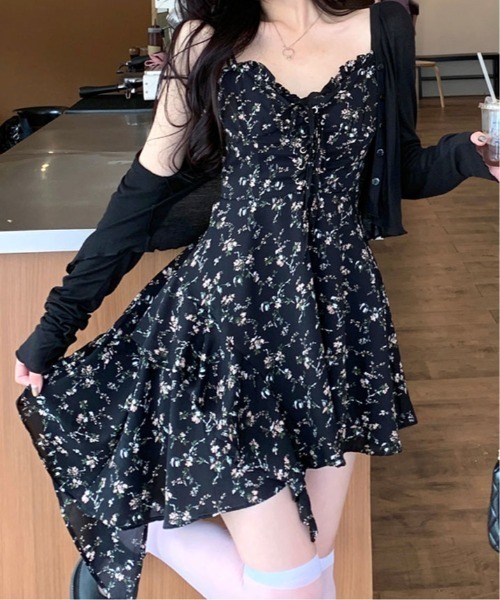 ワンピース イレギュラーヘム 花柄 ミニワンピース : ZOZOTOWN Yahoo