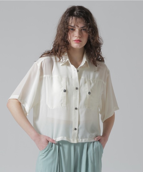 ブラウス シャツ Fur trimmed sheer top レディース シャツ ブラウス レディース 春 夏 秋 白色 無地 花柄 刺繍