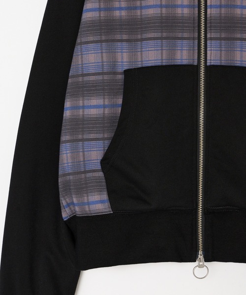 BEEDEN パーカー CHECK PRINT ZIP UP FUR HOODIE レディース