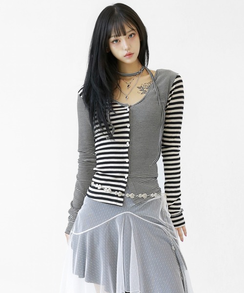 minsobi（ミンソビ） ブラウス シャツ ネクタイストラップ付きアシメ