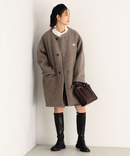 ほぼ未使用✨　danton ノーカラー　コート　ウールモッサ　42 ネイビー 極美品✨ danton ノーカラー コート ウール 42 ネイビー DANTON