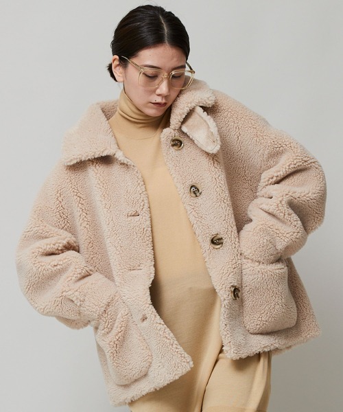 【美品】 カレンソロジー ウールメルトンノーカラージャケット ウール Curensology（カレンソロジー） ジャケット FREE カーキ レディース