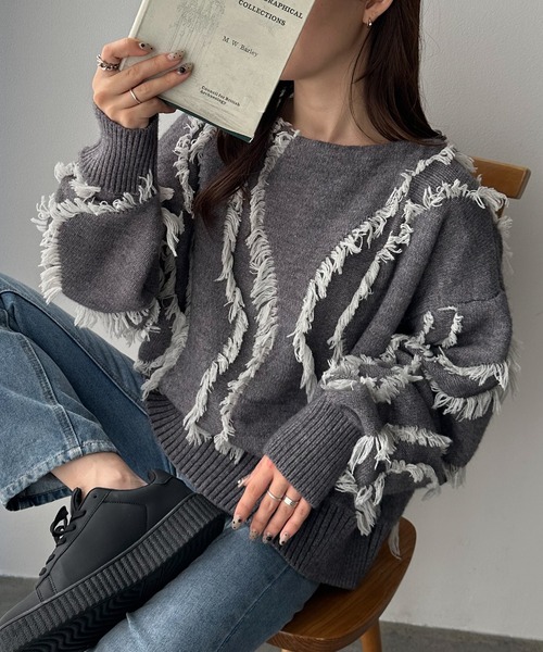 RANAN（ラナン） ニット セーター ニュアンス配色フリンジニット