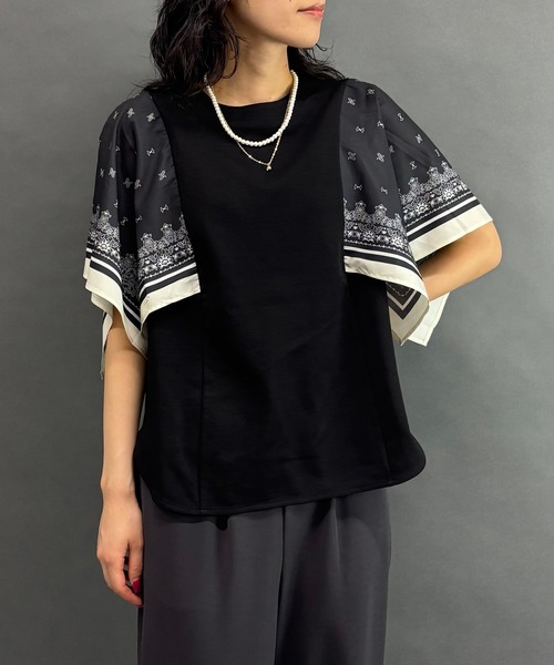 tシャツ スカーフスリーブTシャツ レディース