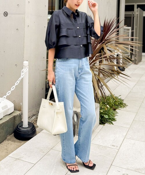 美品　NOLLEYS（ノーリーズ）パールボタンがオシャレなシアーシャツ セール】シアーデザインパールボタンブラウス（シャツ/ブラウス