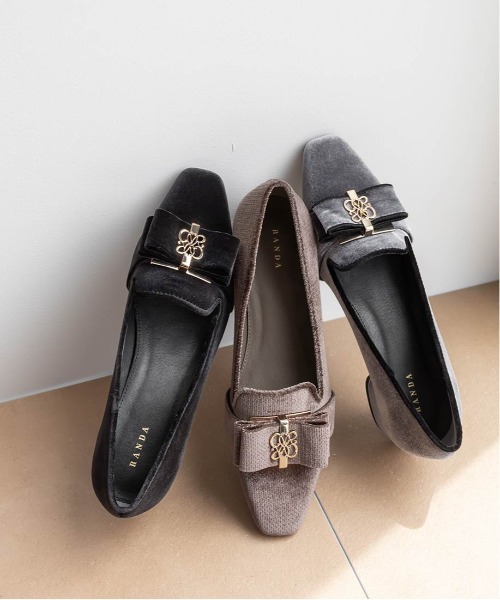 RANDA モノグラムリボンベロアローファー RANDA（ランダ） ローファー モノグラムリボンベロアローファー