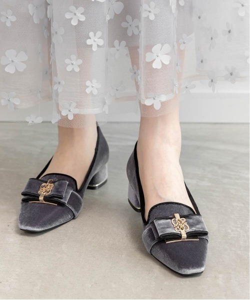 RANDA（ランダ） ローファー モノグラムリボンベロアローファー