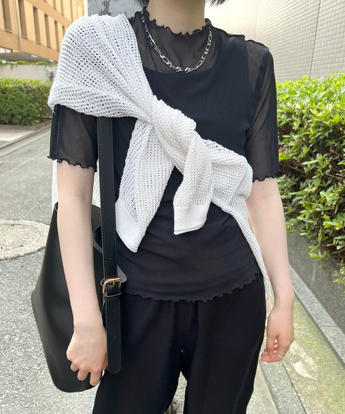 新品 DIESEL シアートップス メッシュ 半袖 ブラック S tシャツ 半袖 シアーハイネック メッシュ半袖トップス レディース