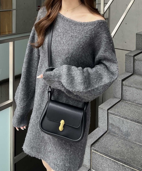 nelliy. ワンピース シャギーオフショルミニ丈ニットワンピース