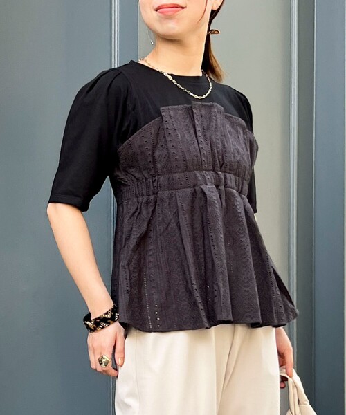 tシャツ エンブロイダリークロスブラウス レディース