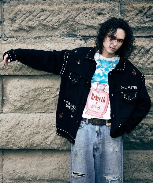 glamb スコアブランチジャケット　サイズ２ glamb コート ジャケット Beadswork Knit Jacket / ビーズワーク