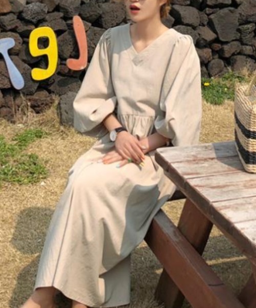 「a lot of love」 7分袖ワンピース L ベージュ レディース_画像8