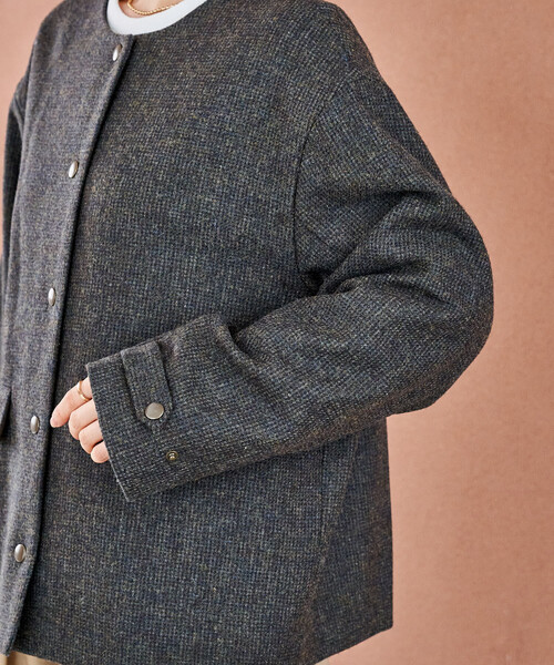 45R 手織りウールノーカラーフリンジジャケット FREAK'S STORE（フリークスストア） ブルゾン アウター English Wool