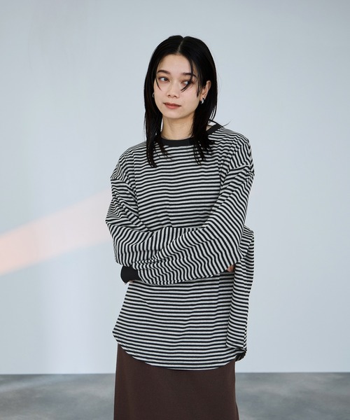 tシャツ milli de l'air オーバーサイズボーダーカットソー レディース