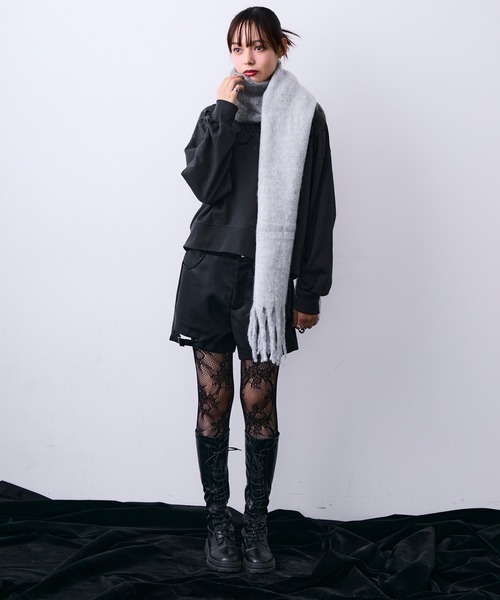 MAD EFFECT フェイクレザー ショートパンツ ブラック 34 MONOe パンツ フェイクレザーストラップショートパンツ レディース