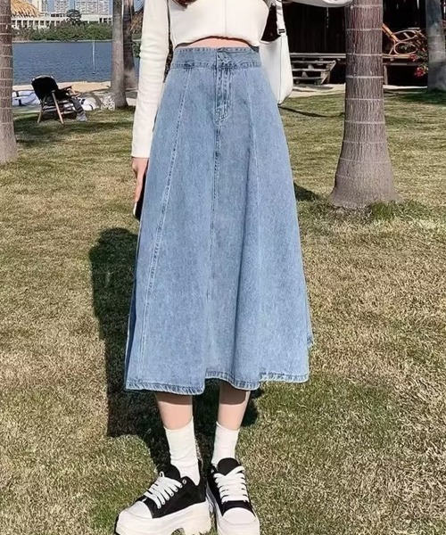 ロング スカート ハイウエストAラインデニムスカート : ZOZOTOWN Yahoo