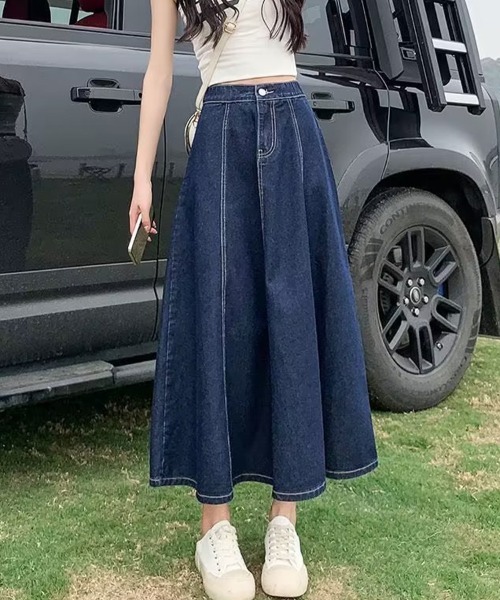 ロング スカート ハイウエストAラインデニムスカート : ZOZOTOWN Yahoo