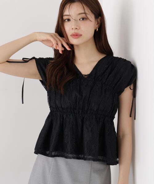 大特価　レースギャザーブラウス　ブラック PROPORTION BODY DRESSING（プロポーションボディドレッシング