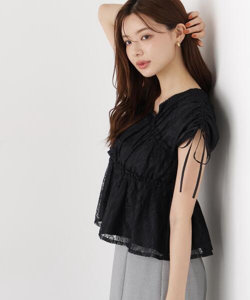 7 へっぽこ先生 ぶどうレース フリル ギャザー ブラウス 刺繍 パフスリーブ PROPORTION BODY DRESSING（プロポーションボディドレッシング