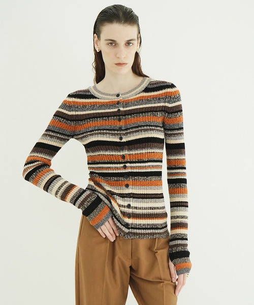 ま*い様 CLANE ストライプ ニット 半袖 カーディガン CLANE（クラネ） カーディガン MULTI BORDER BUTTON DETAIL KNIT