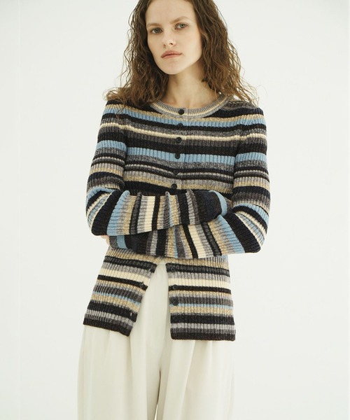 CLANE（クラネ） カーディガン MULTI BORDER BUTTON DETAIL KNIT