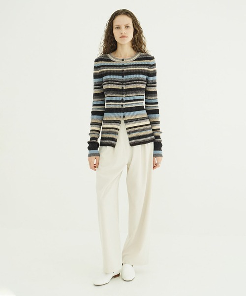 CLANE（クラネ） カーディガン MULTI BORDER BUTTON DETAIL KNIT